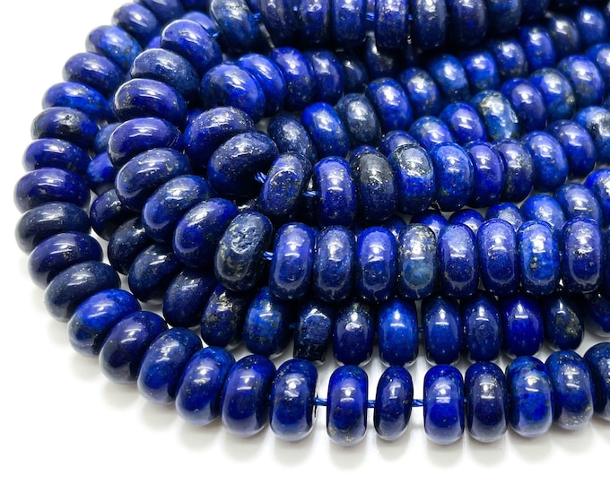 Genuine Lapis Lazuli, Natural Blue Lapis Smooth Rondelle Round Gemstone Beads - RD04