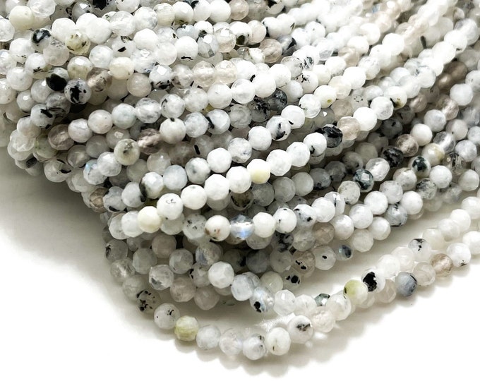Moonstone Beads, Natural Moonstone Small Faceted Round Ball Sphere 3mm Gemstone Beads - RNF70