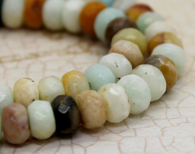 Natural Amazonite Beads, Amazonite Faceted Rondelle Beads Polished Smooth Loose Gemstone Full Strand - RDF01