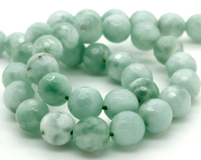 Green Angelite Beads, Natural Green Angelite Faceted Round Ball Sphere Gemstone Beads - RNF95