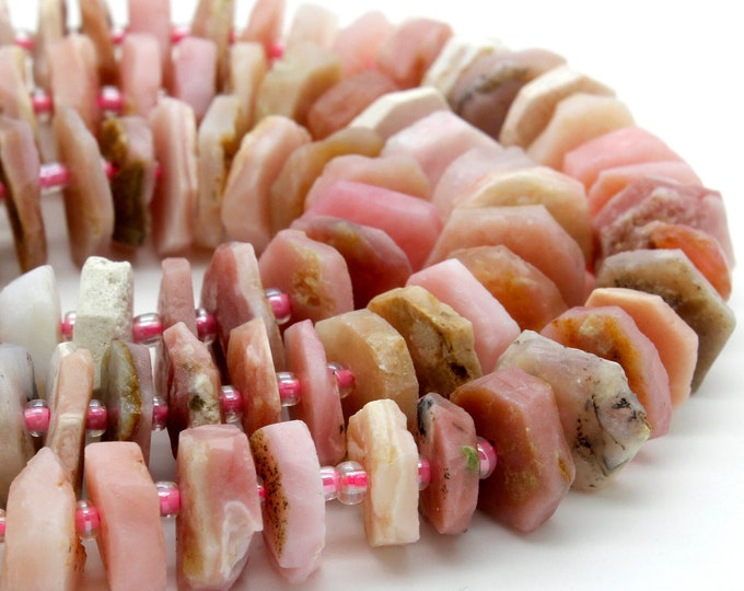 Pink Opal, Natural Pink Opal Chips Nuggets Rough Cut Irregular Shape Loose Gemstone Beads - RDS09