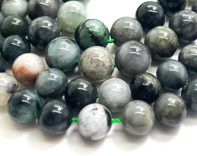 AAA Natural Green Emerald Smooth Polished Round 8mm 10mm Gemstone Beads - RN182