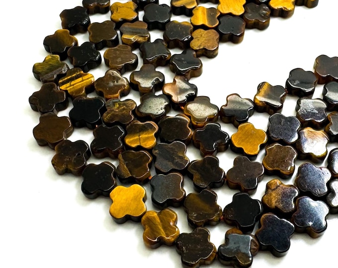 Natural Tiger Eye Four Leaf Clover 8mm Smooth Gemstone Beads - PGS408