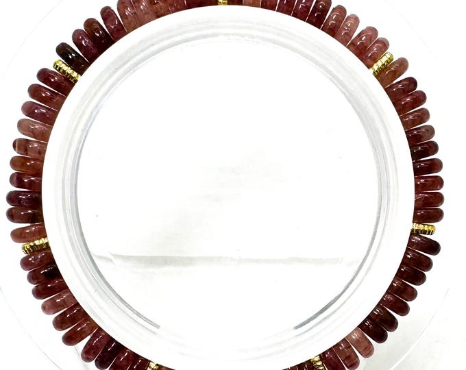 Handmade Red Lepidolite Rondelle Bracelet 6.5" – 6mm Gemstone Beads with Gold Spacers - PGB8R23