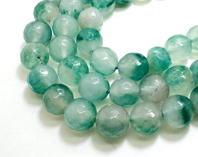 Cloudy White Green Agate Faceted Round 10mm Gemstone Jewelry Making Beads - RNF131B