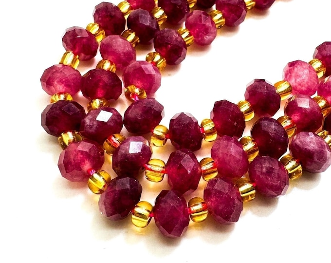 Natural Red Tourmaline Faceted Rondelle 5mm x 8mm Gemstone Beads - PGS321