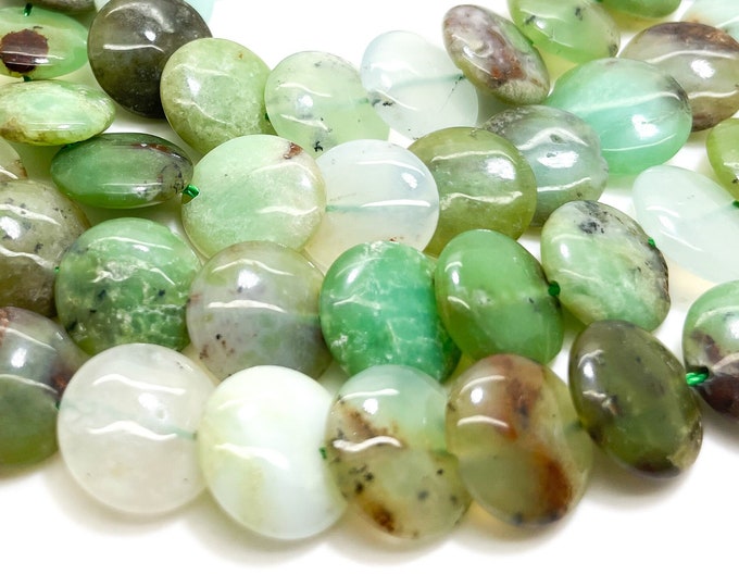 Natural Chrysoprase Beads, Green Chrysoprase Polished Smooth Flat Round Disc 4mm x 12mm Gemstone Beads - PGS330