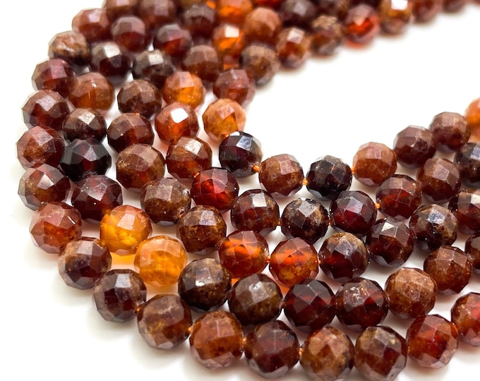 Hessonite Garnet Beads, Natural Orange Garnet Faceted Round 5mm 6mm Gemstone Beads Rock Stone - RNF112