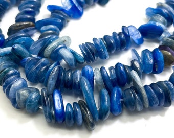 Natural Kyanite Beads, Blue Kyanite Flat Chips Nugget Pebble Assorted Size Gemstone Beads - PG80