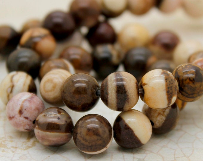 Zebra Jasper Beads, Natural Brown Jasper Smooth Round Polisehd Gemstone Beads (4mm 6mm 8mm 10mm) - PG301