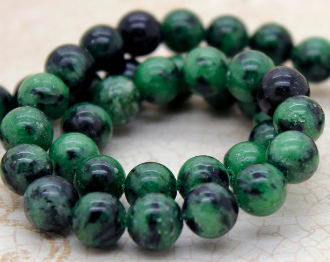 Ruby Zoisite Beads, Green Ruby Zoisite Polished Smooth Round Natural Gemstone Beads (4mm, 6mm, 8mm, 10mm)