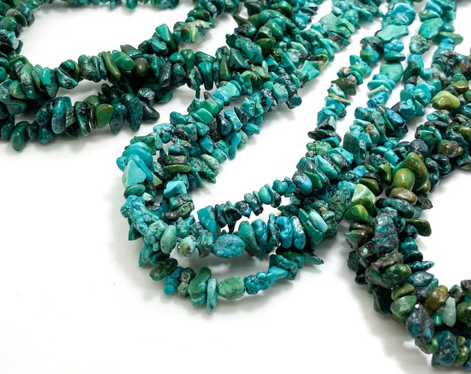 Natural Genuine Blue Turquoise Flat Chips Nugget Loose Gemstone Beads - PGS364 - 36" Strand