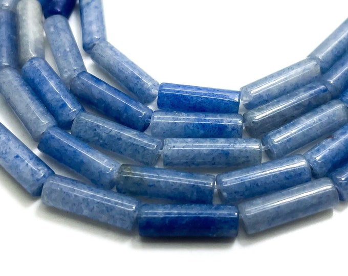 Natural Blue Aventurine Polished Cylinder Tube 4mm x 12mm ~ 5mm x 15mm Gemstone Beads - PGS52