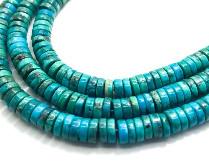 Natural Genuine Turquoise, Blue Arizona Kingman Turquoise Polished Heishi Rondelle Disc 2mm x 6mm Gemstone Beads - PG93B