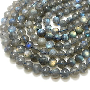 Natural Labradorite Gemstone Beads – Gray with Flash – 4mm, 6mm, 8mm, 10mm – Round Polished AAA Quality - PG07