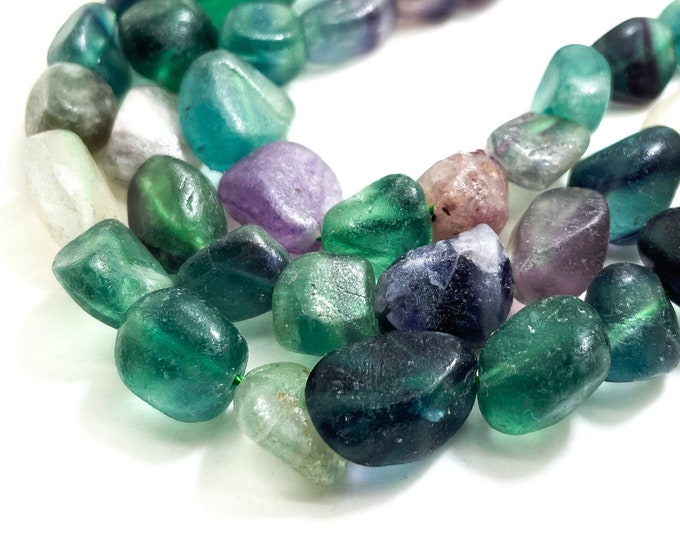 Fluorite Beads, Natural Green Fluorite Polished Smooth Nugget Pebble Gemstone Beads - PG320