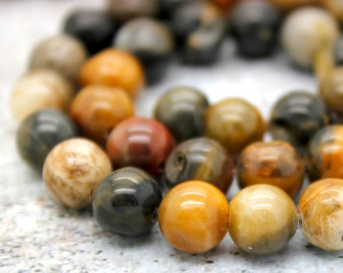 Petrified Wood Gemstone Beads, Smooth Polished Round Ball Sphere Petrified Wood Natural Gemstone Beads (6mm 8mm 10mm 12mm) - PG47