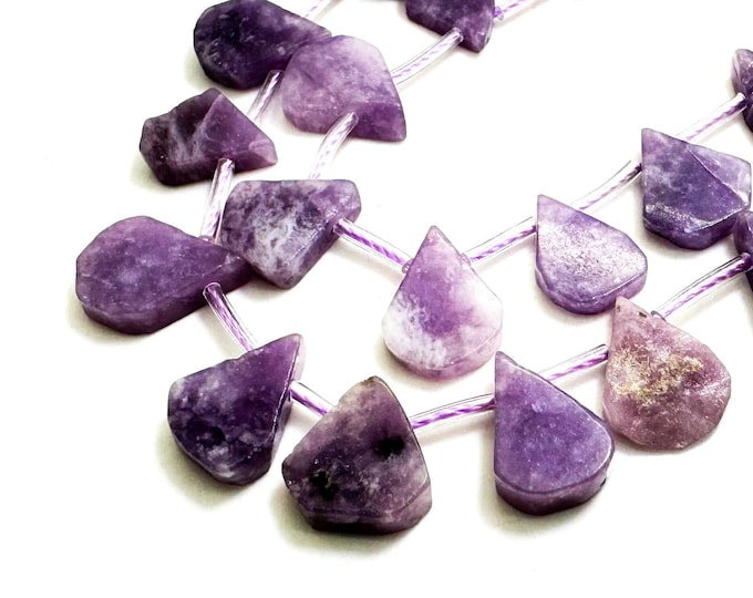 Natural Purple Lepidolite Teardrop Pear Smooth Flat Gemstone Beads - PGS172