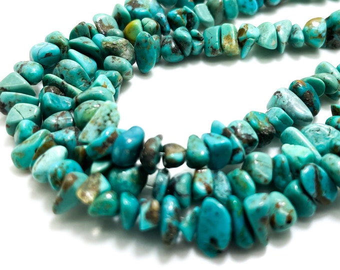 Natural Turquoise Beads, Genuine Arizona Kingman Turquoise Smooth Rough Small Nugget Chip Gemstone Beads (Assorted Size) - PGS339