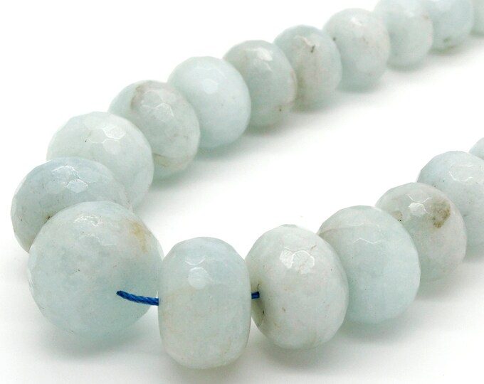 Aquamarine Beads, Natural Blue Aquamarine Faceted Rondelle Grade AAA Gemstone Loose Beads Assorted Size - Full Strand - RDF24