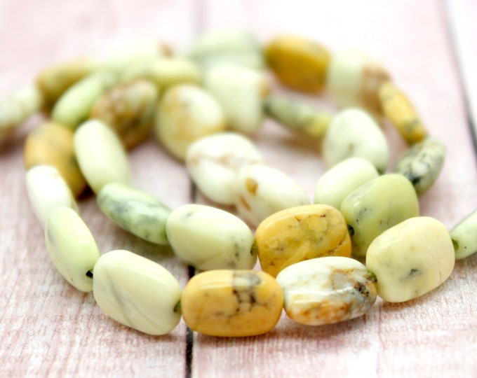 Chrysoprase Beads, Natural Lemon Chrysoprase Polished Smooth Flat Rectangle Gemstones Beads - PG116