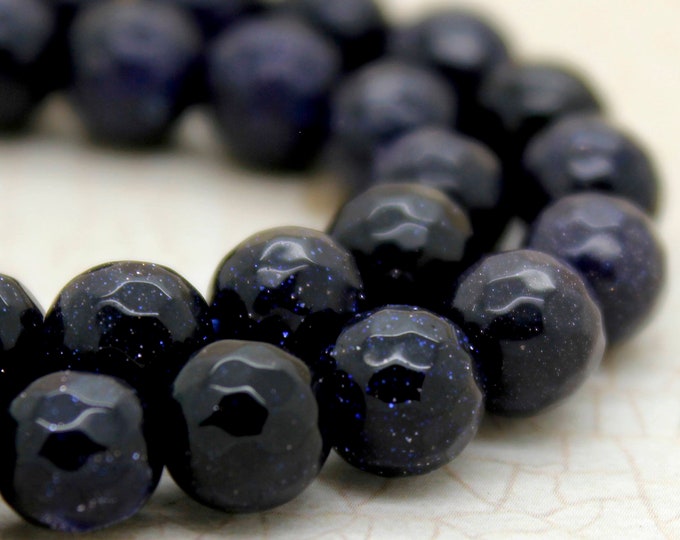 Blue SandStone Sand Stone Faceted Round Ball Sphere Beads (4mm 6mm 8mm 10mm 12mm) - RNF04