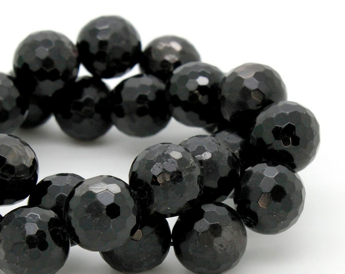 Natural Hypersthene Faceted Round Ball Sphere  Gemstone Beads - Full 15.5" Strand