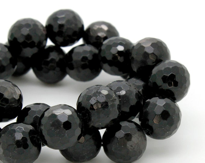 Natural Hypersthene Faceted Round Ball Sphere Loose Gemstone Beads - Full 15.5" Strand