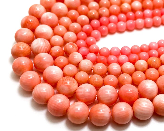 Coral, Pink Coral Smooth Round Sphere Loose Gemstone Beads (4mm 6mm 8mm) - PG289B