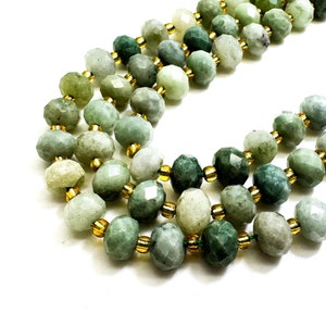 Natural Green Burma Jade Faceted Rondelle 5mm x 8mm Gemstone Beads - PGS321
