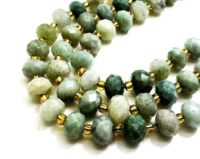 Natural Green Burma Jade Faceted Rondelle 5mm x 8mm Gemstone Beads - PGS321