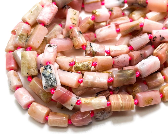 Natural Pink Opal Beads, Smooth Pink Opal Chips Rough Cut Nugget Tube Natural Gemstone Assorted Size Loose Beads - PGS165L