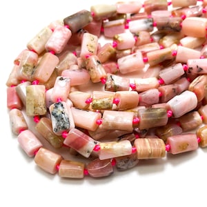 Natural Pink Opal Beads, Smooth Pink Opal Chips Rough Cut Nugget Tube Natural Gemstone Assorted Size Loose Beads - PGS165L