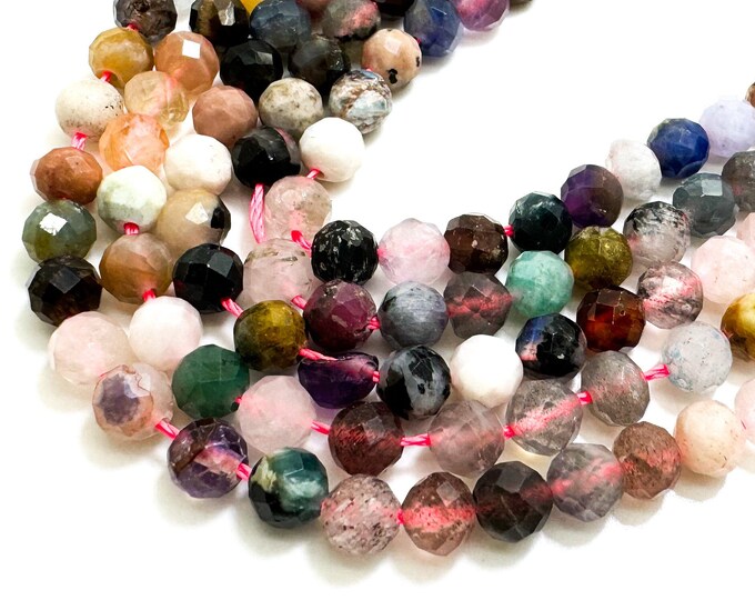 Natural Mixed Gemstone Faceted Round 5mm Gemstone Beads - RNF130
