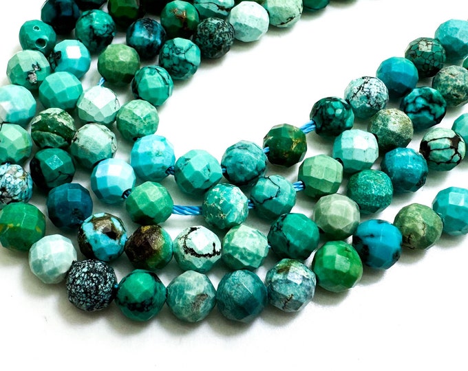 Turquoise Beads, Natural Genuine Blue Turquoise Faceted Round 5mm Gemstone Beads -RNF104