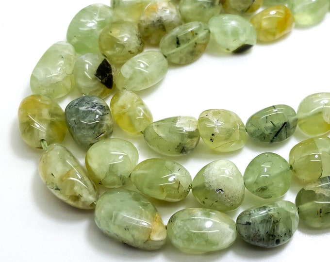 Natural Green Prehnite Pebbles Smooth Polished Nugget Gemstone Stone Rock Beads (Assorted Size) - PGS387