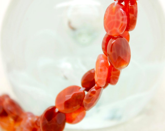 Fire Agate Beads, Natural Orange Fire Agate Flat Faceted Oval Natural Loose Gemstone Beads - PG183