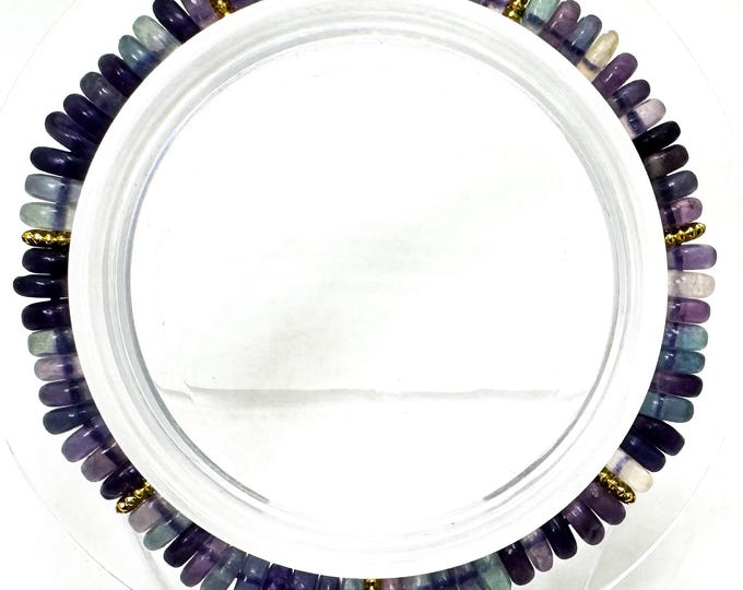 Handmade Natural Fluorite Rondelle Bracelet 6.5" – 6mm Gemstone Beads with Gold Spacers - PGB8R32