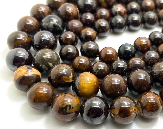 Natural Australia Brown Boulder Opal Polished Smooth Round 5mm 6mm 8mm 10mm 12mm Gemstone Beads - RN150