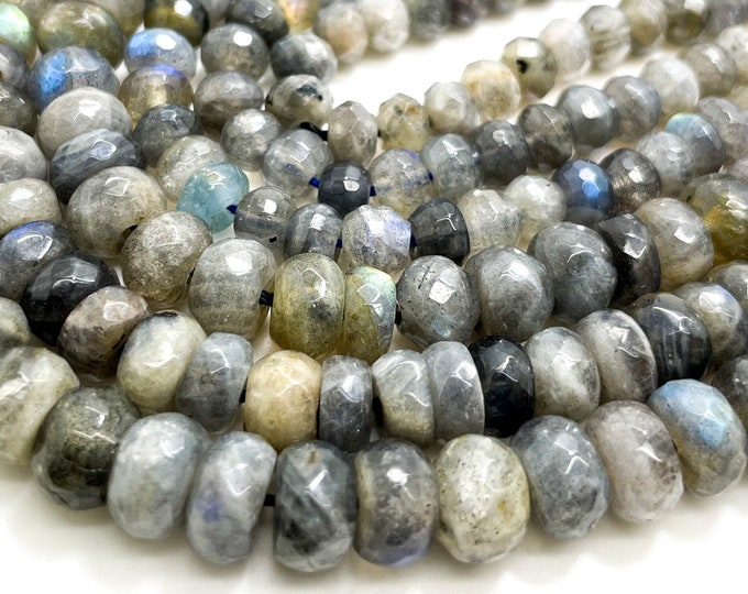 Natural Labradorite Beads, High Quality Labradorite Faceted Rondelle Beads Natural Gemstone (4mm x 6mm, 5mm x 8mm) - PG79