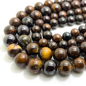 Natural Australia Brown Boulder Opal Polished Smooth Round 5mm 6mm 8mm 10mm 12mm Gemstone Beads - RN150