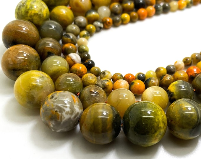 BumbleBee Jasper Beads Genuine Natural Grade AAA Gemstone Polished Smooth Round Loose Beads - RN152