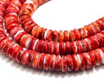 AAA Natural Red Spiny Oyster Rondelle Disc Polished 10mm 12mm Assorted Size Beads - PG264A