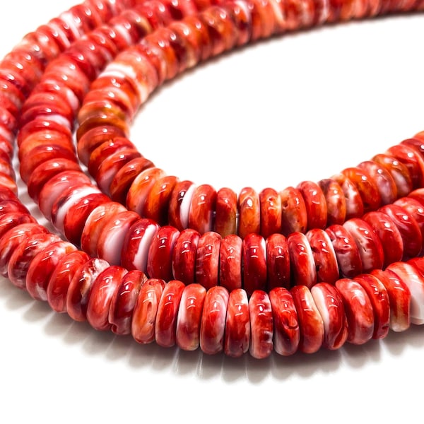 AAA Natural Red Spiny Oyster Rondelle Disc Polished 10mm 12mm Assorted Size Beads - PG264A