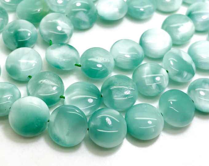 Green Moonstone Beads, Natural Green Flat Round Polished Moonstone Gemstone Beads 12mm 15mm 20mm - PGS398