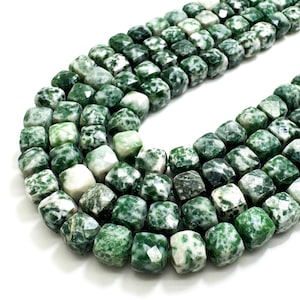 Cuentas de piedras preciosas de ágata verde natural con forma de cubo cuadrado facetado de 7 mm - PGS121