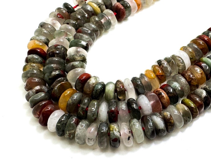 Natural Bloodstone Beads, Bloodstone Smooth Polished Rondelle Nugget Round Flat 2mm x 6mm Gemstone Beads - RD40
