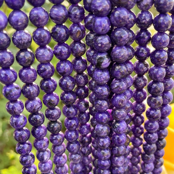 Natural Dark Purple Charoite Smooth Round Sphere Ball Loose Gemstone Beads (6mm 8mm 10mm) - PG132