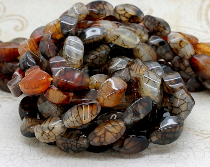 Spider Web Agate Beads, Natural Spider Web Agate Twisted Puffed Oval Polisehd Gemstone Beads Bead - PSWA05