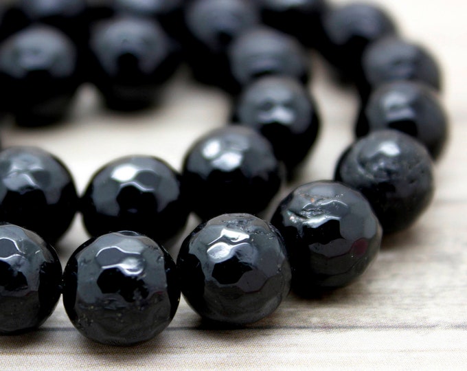 Natural Black Onyx Beads, Black Onyx Faceted Round Golf Ball Sphere Beads Gemstone (4mm 6mm 8mm 10mm 12mm) - PG40